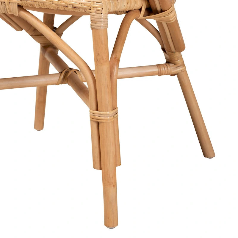 Bohemian Natural Brown Rattan Dining Chair with Removable Cushion