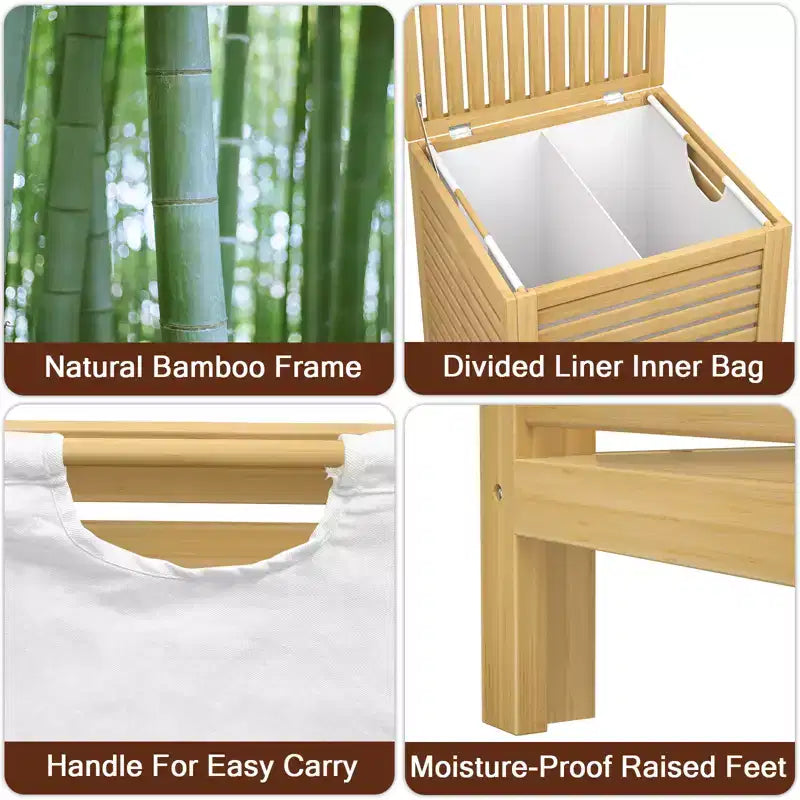 Bamboo Laundry Hamper with Lid – 120L Dual Compartment