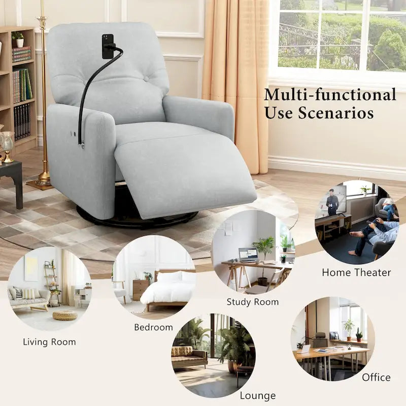 270-Degree Swivel Electric Recliner with Phone Holder and Rocking Motion