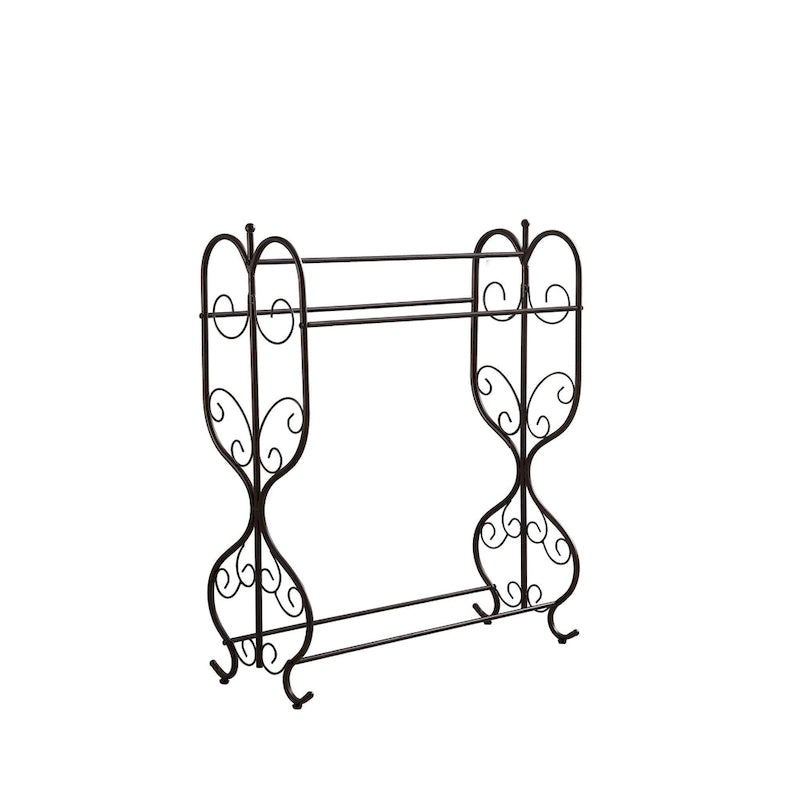 Vintage Style Freestanding Metal Towel Rack with Scroll Work, Pewter Black