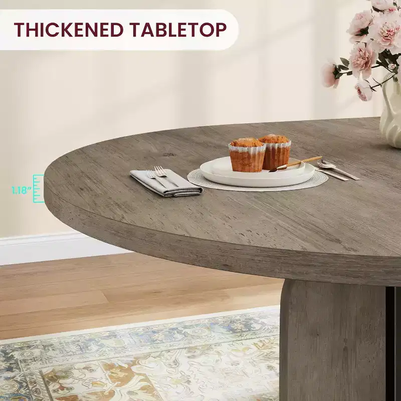 47-63 Extendable Round Dining Table for 4-8, Farmhouse Wood Expandable Kitchen Table with Metal Frame, Oval Space Saving for Apartment, Retro Gray