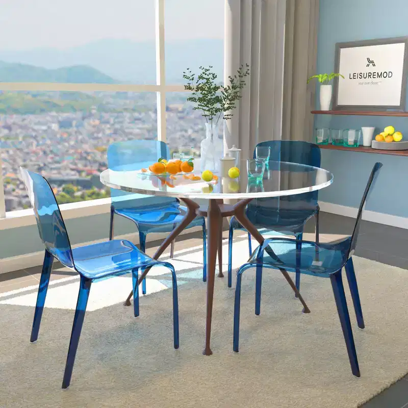 LeisureMod Murray Mid-Century Modern Dining Chair - Waterfall Edge Design Acrylic, Ergonomic and Stackable, Set of 4