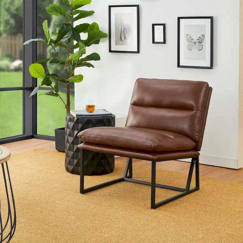 Modern Ergonomic PU Accent Armless Chair, 30.25 Inch Height