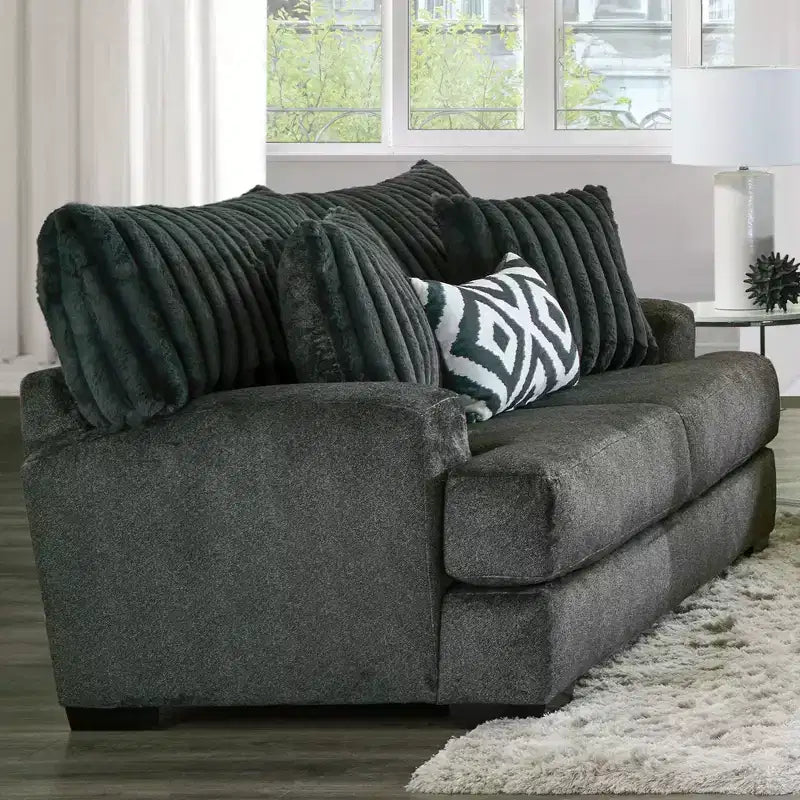 HOMES: Inside + Out Telven 72" Loveseat Chenille Channel Tufted with Pillows Gray