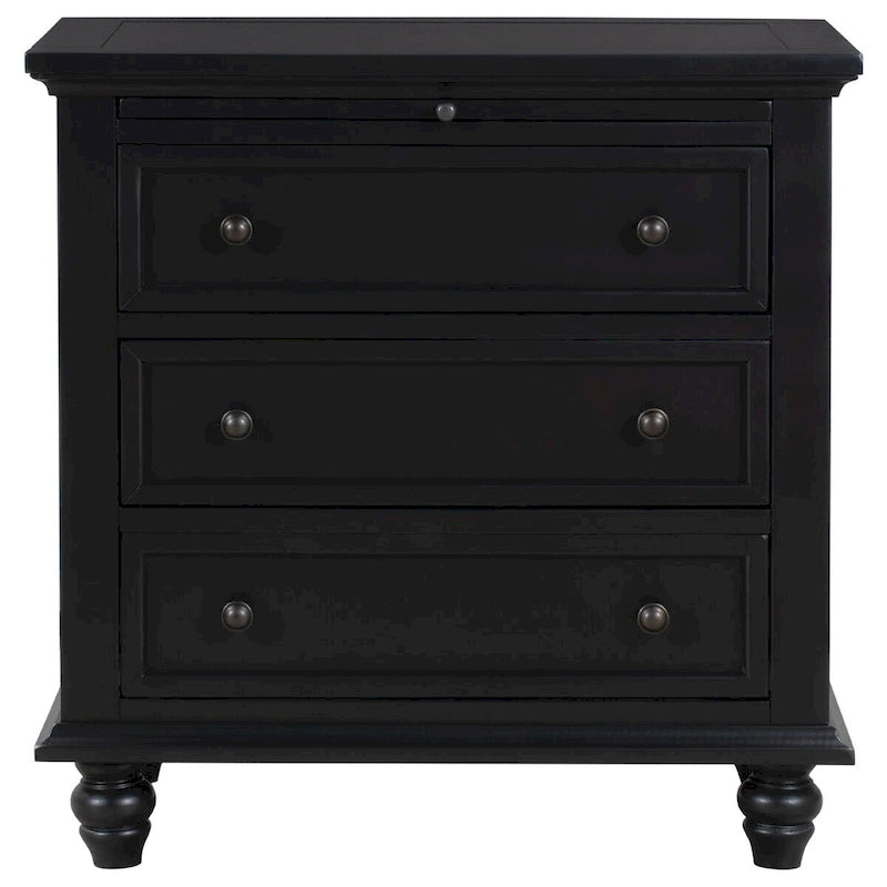 Solid Pine Wood End Table with Pull-out Tray and 3 Drawer, Easy Assembly