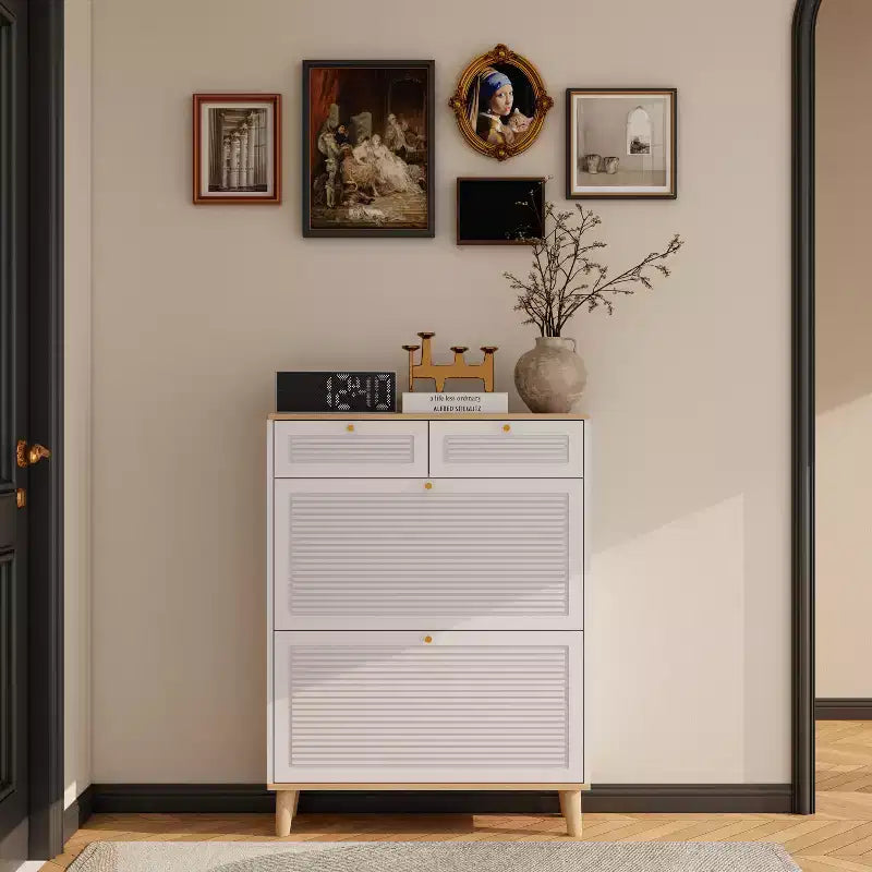 Freestanding Flip-Door Wood Shoe Cabinet with Adjustable Shelf & 2 Drawers