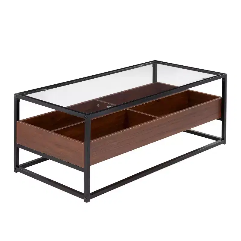 Display Tempered Glass Coffee Table with Storage Compartments