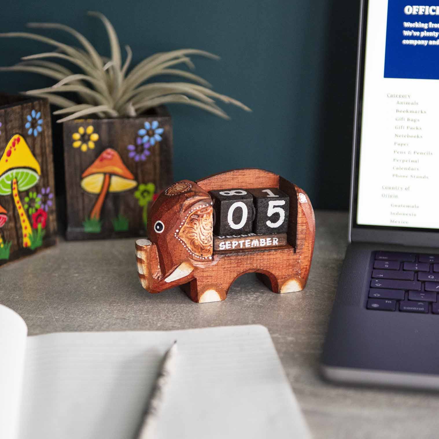 Small Carved Elephant Perpetual Calendar