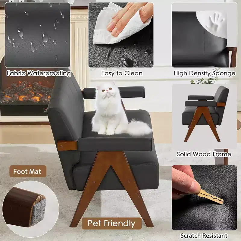 TYBOATLE Faux Leather Couch and Accent Chairs, Modern Office Small Couch Set, Comfy Upholstered Mini Loveseat with 2 Accent Chairs