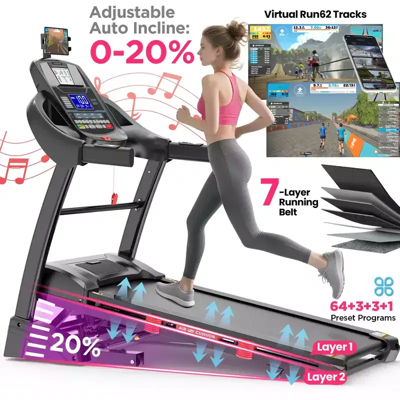 4-in-1 Foldable treadmill with Handle, 20% Incline, Treadmill for Home, 5 HP Quiet Brushless Motor w/ Dual LED Display