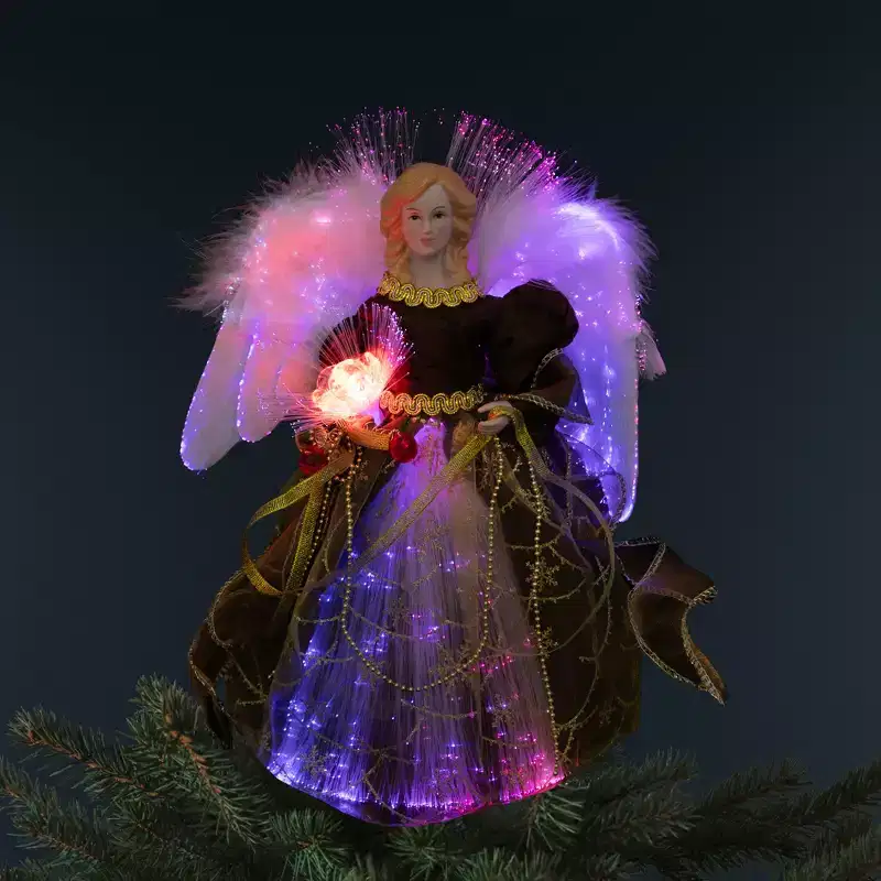 Northlight Color Changing Fiber Optic Christmas Angel Tree Topper - 12 - Brown
