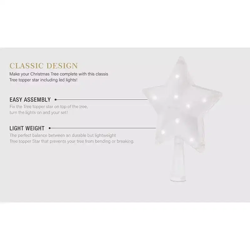 Tree Nest Glittered 3D Star Battery Operated Christmas Tree Topper, Silver