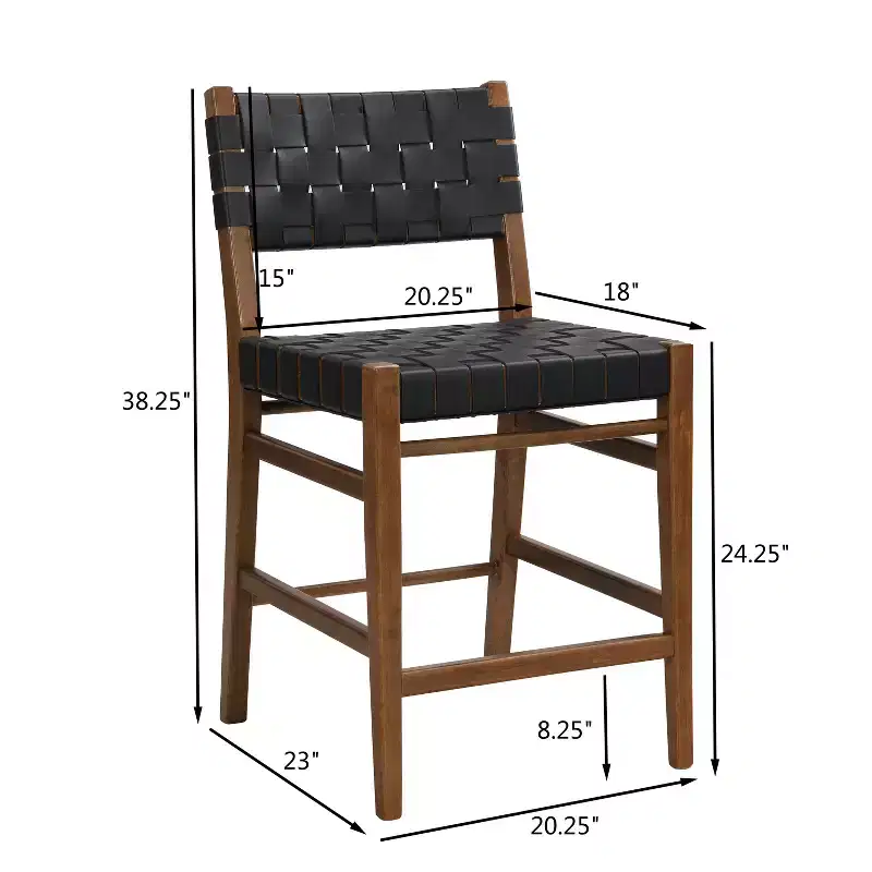 Christopher Knight Home Lumft 24.25 Woven Leather Rubberwood Counter Stool with Footrest