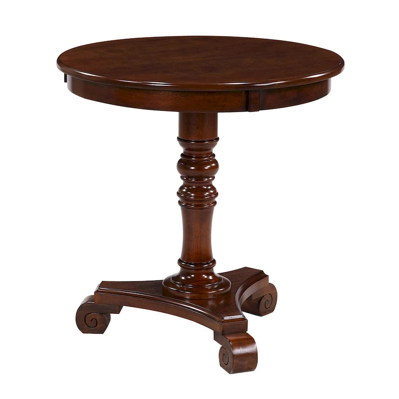 Traditional Turned Spindle End Table with Scroll Base