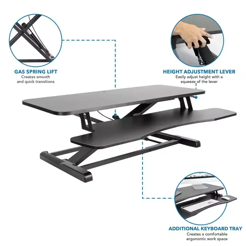 Mount-It! Standing Desk Converter | Height Adjustment from 4.3 to 19.9 | 37 Lbs. Weight Capacity | Black