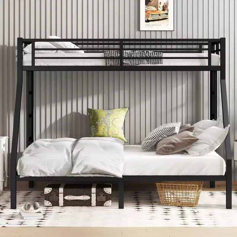 Metal Bunk Bed Twin XL over Queen with Guardrail for Kids and Teens