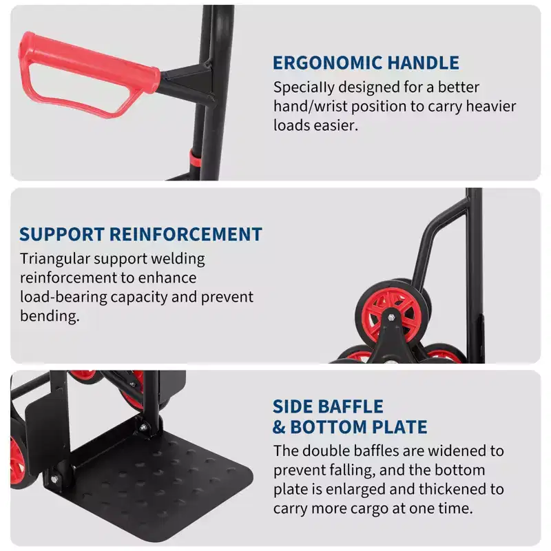 Heavy Duty Stair Climbing Dolly - 6-Wheel Stair Climber Hand Truck with Telescoping Handle & 2 Elastic Ropes for Home/Office/Warehouse Use