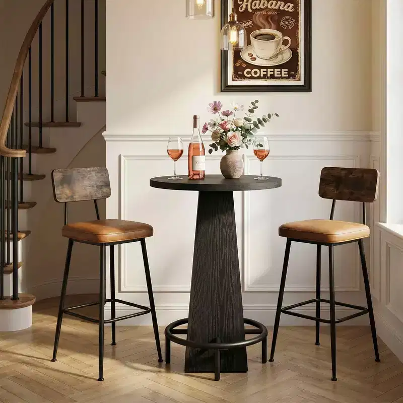 23.7 Round Cocktail Pub Table, Space-Saving Modern Rustic Table for Home Bar & Office Lounge