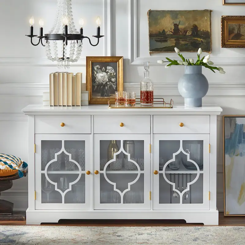 Glass Front Sideboard with Storage Drawers