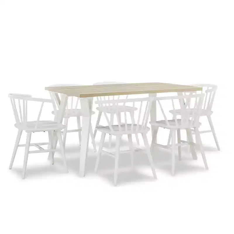 Alwynn White and Natural Wood 7-piece Dining Set, Dining Table with 6 Windsor Chairs