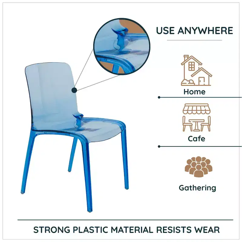LeisureMod Murray Mid-Century Modern Dining Chair - Waterfall Edge Design Acrylic, Ergonomic and Stackable, Set of 4