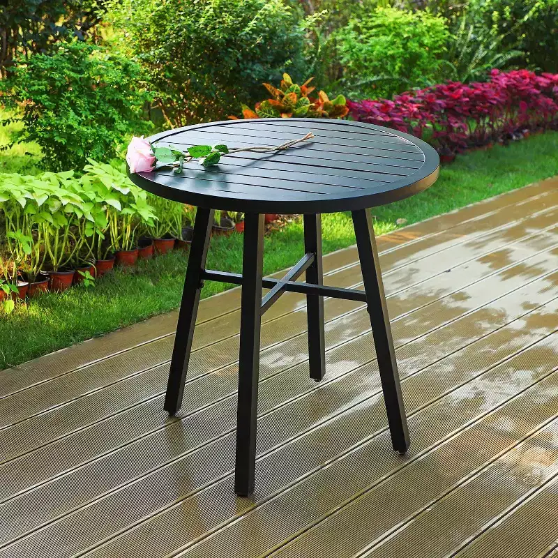 3pc Patio Dining Set with Small Round Steel Table & Sling Chairs - Captiva Designs: Outdoor Furniture for Balcony or Deck
