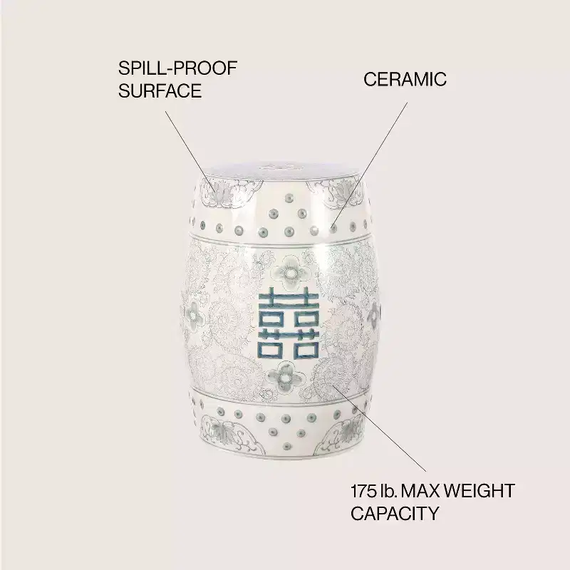 JONATHAN Y Double Happiness 18 Chinoiserie Ceramic Drum Garden Stool/Accent Table