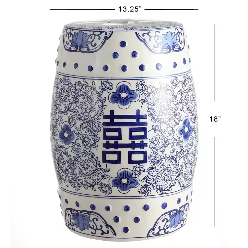JONATHAN Y Double Happiness 18 Chinoiserie Ceramic Drum Garden Stool/Accent Table