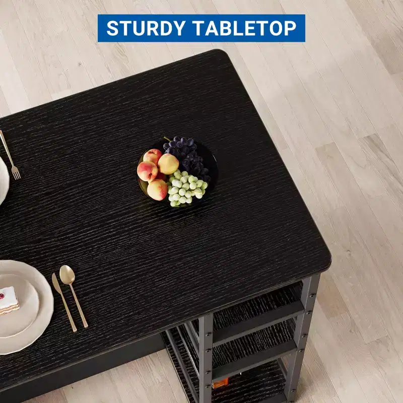 Dining Table Set for 2, Counter Height Kitchen Table with 2 Upholstered Bar Stools, Dining Table and Chairs Set with Storage Shelves, for Small Space