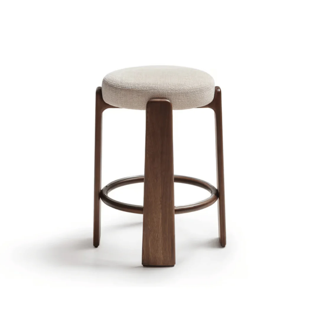 Mid-Century Walnut brown Walnut Barstool with High Density Foam and Timber Legs for Kitchen