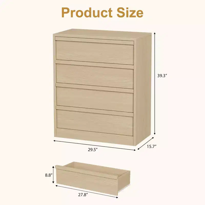 4 Drawer Dresser for Bedroom, Nightstand 4 Chest of Drawers with Large Storage, Small Bedside Table for Living Room, Nursery, Entryway