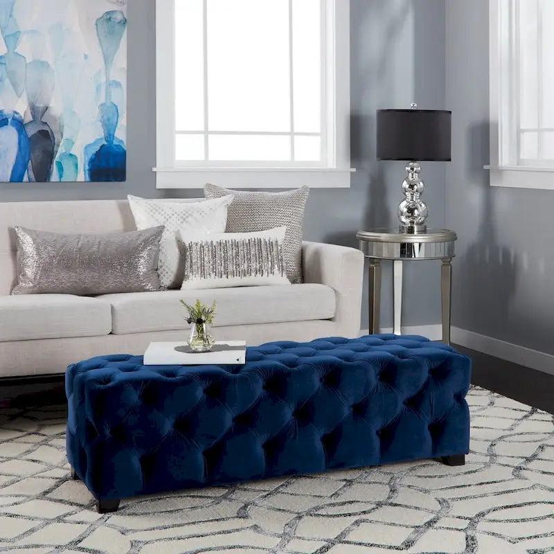 Tufted Velvet Ottoman Bench - Button Detail Upholstered Entryway Bench for Bedroom