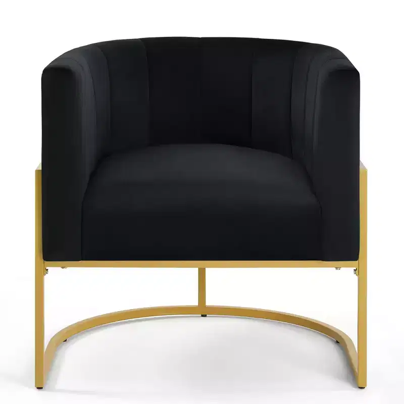 Velvet Accent Chair With Cushion, Golden Metal Stand, Curve Backrest Upholstered Vanity Chair, Home Leisure Chair