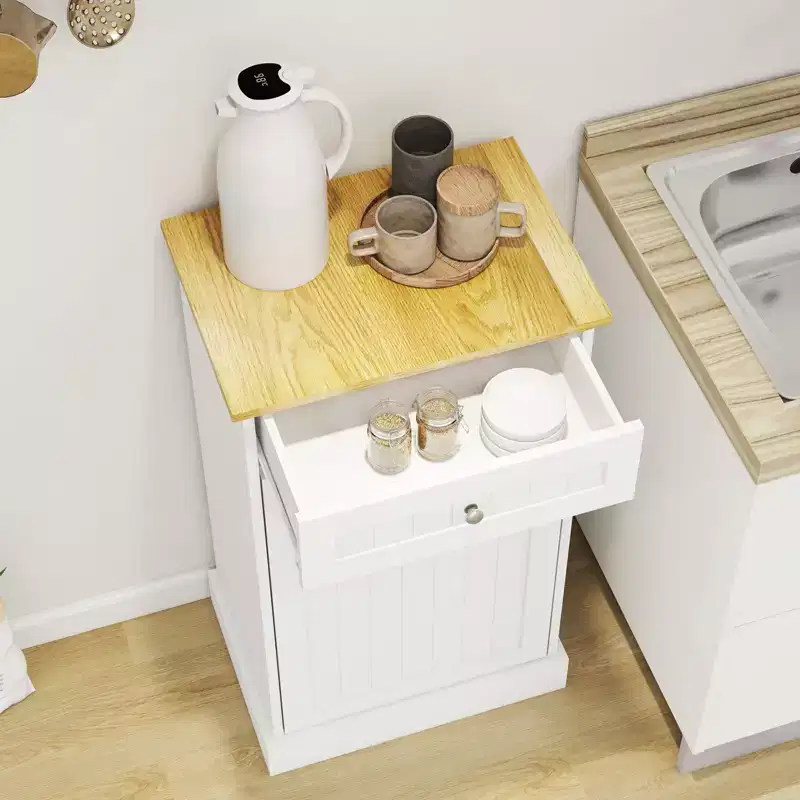 AndMakers 19.68 in. W x 13.77 in. D x 35.62 in. H Ready to Assemble Trash Can Kitchen Cabinet