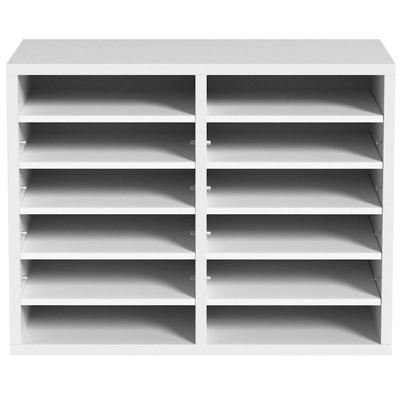 12-Compartment Wood Literature Organizer with Adjustable Shelves