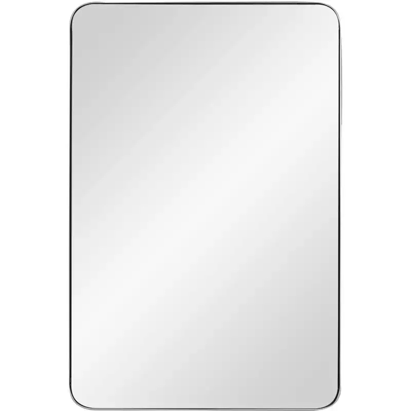 Rectangular Wall Mirror, Shiny Silver, 24