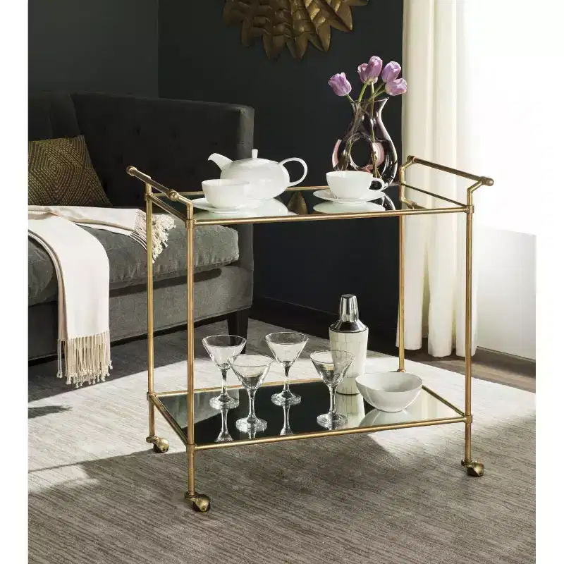 Felicity Bar Cart - FOX2558A - Gold/Mirror - Safavieh