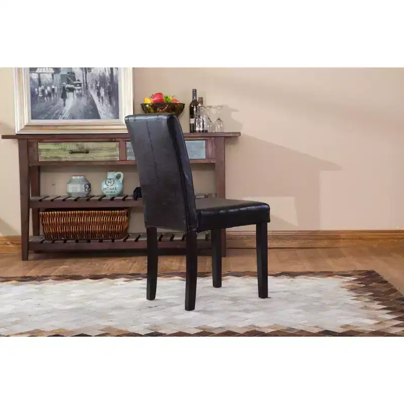 Roundhill Urban Style Solid Wood Leatherette Padded Parson Chair, Black, Set of 2