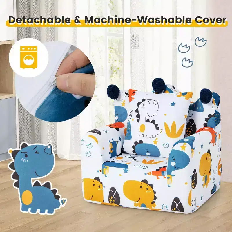 Costway Kids Sofa Chair Foam Filled Armchair Dinosaur Toddler Couch with Cover & Pillow