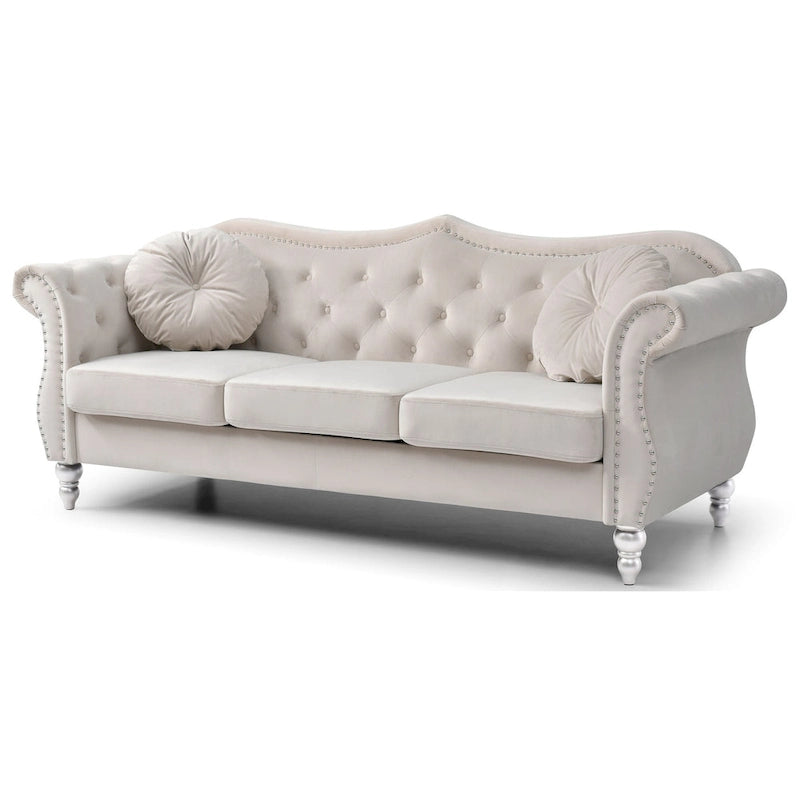 82 in. Velvet Chesterfield 3-Seater Sofa with Tufted Back and Nailhead Trim