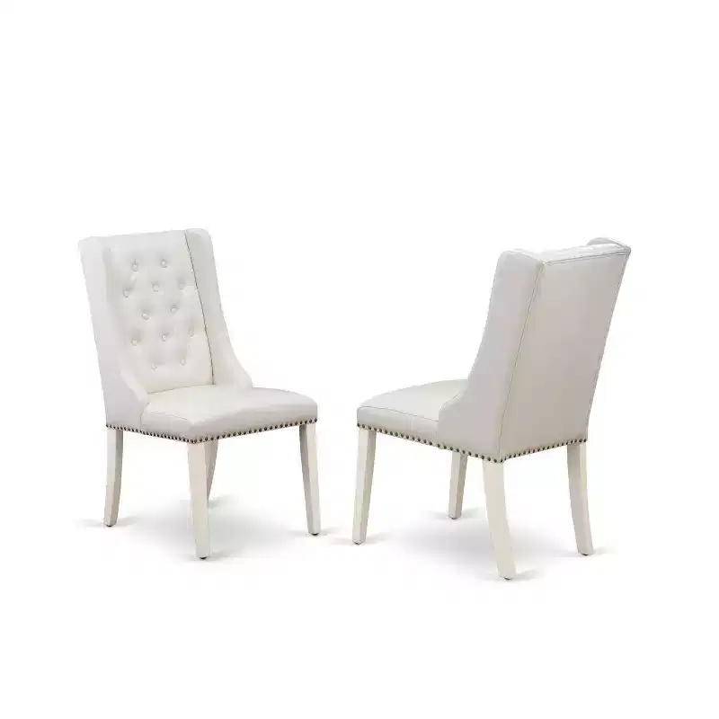 HomeStock 7-Piece Linen White Finish Solid Wood Top Dining Table with 6 Parson Chairs