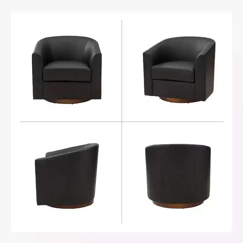 Set of 2 Jessie 30.5 Wide Modern Swivel Barrel Faux Leather Chair with Solid Wood Base|ART OF LIVING DESIGNS