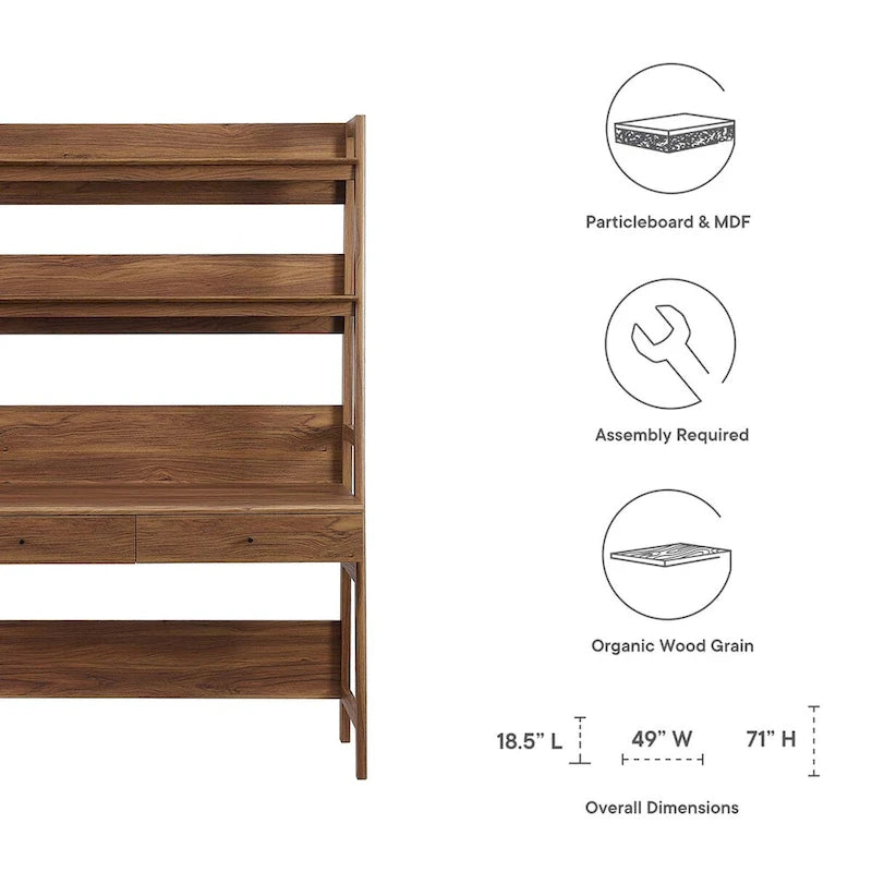 Office Desk with Bookshelf and Storage Drawers