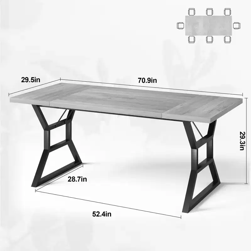 Farmhouse Rectangular Dining Table for 6, Rustic Solidified Wood Top and Heavy Duty Metal Legs, Sturdy Kitchen and Dining Room Table for Family Meals