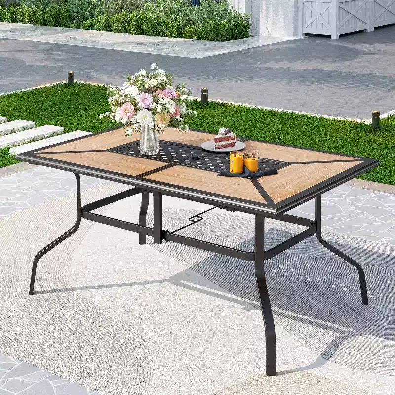 7pc Patio Dining Set with Rectangular Table with Umbrella Hole & Swivel Chairs - Captiva Designs