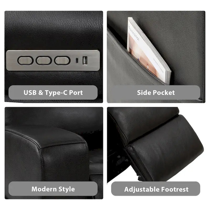 37 in. Top Grain Leather Power Glider Recliner with USB Charging and Adjustable Headrest