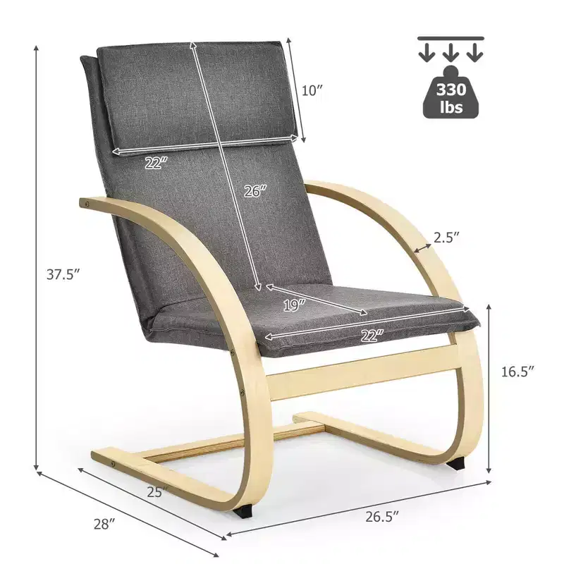 Costway Modern Bentwood Lounge Chair Fabric Upholstered Accent Leisure Armchair Gray