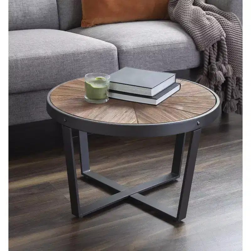 Kate and Laurel Gerhardt Round Metal Coffee Table, 24x24x15.5, Rustic Brown and Black
