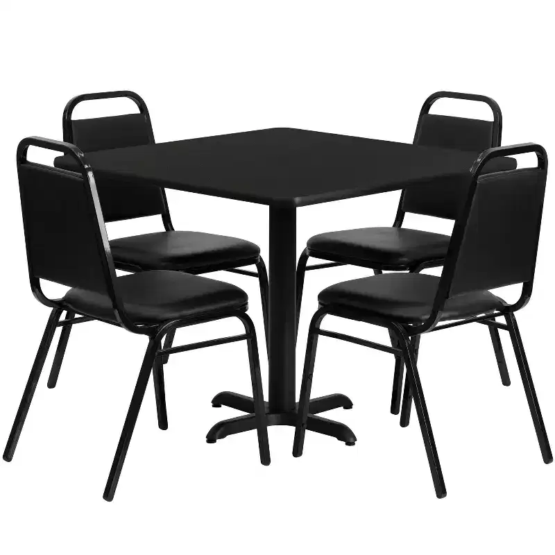 Flash Furniture 36'' Square Laminate Table Set with X-Base and 4 Trapezoidal Back Banquet Chairs