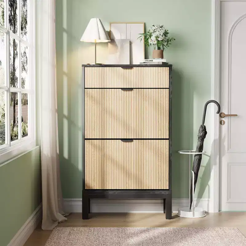 2 Flip Drawers,Freestanding Hidden Slim Narrow Shoe Rack for Entryway, Shoe Storage Cabinet